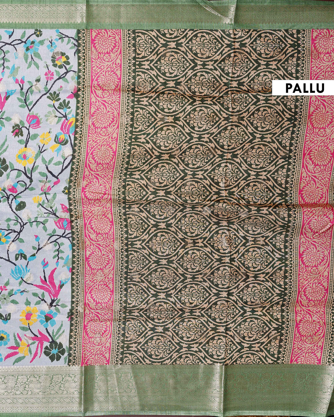 Elegant Fancy Silk Saree with All-Over Floral Weaving and Contrasting Zari Border - Multi