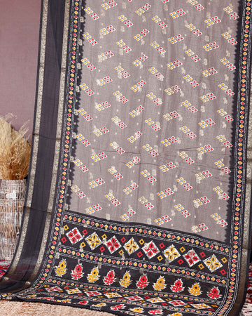 Exquisite Fancy Silk Saree with Geometric Woven Motifs and Contrasting Decorative Border - Brown