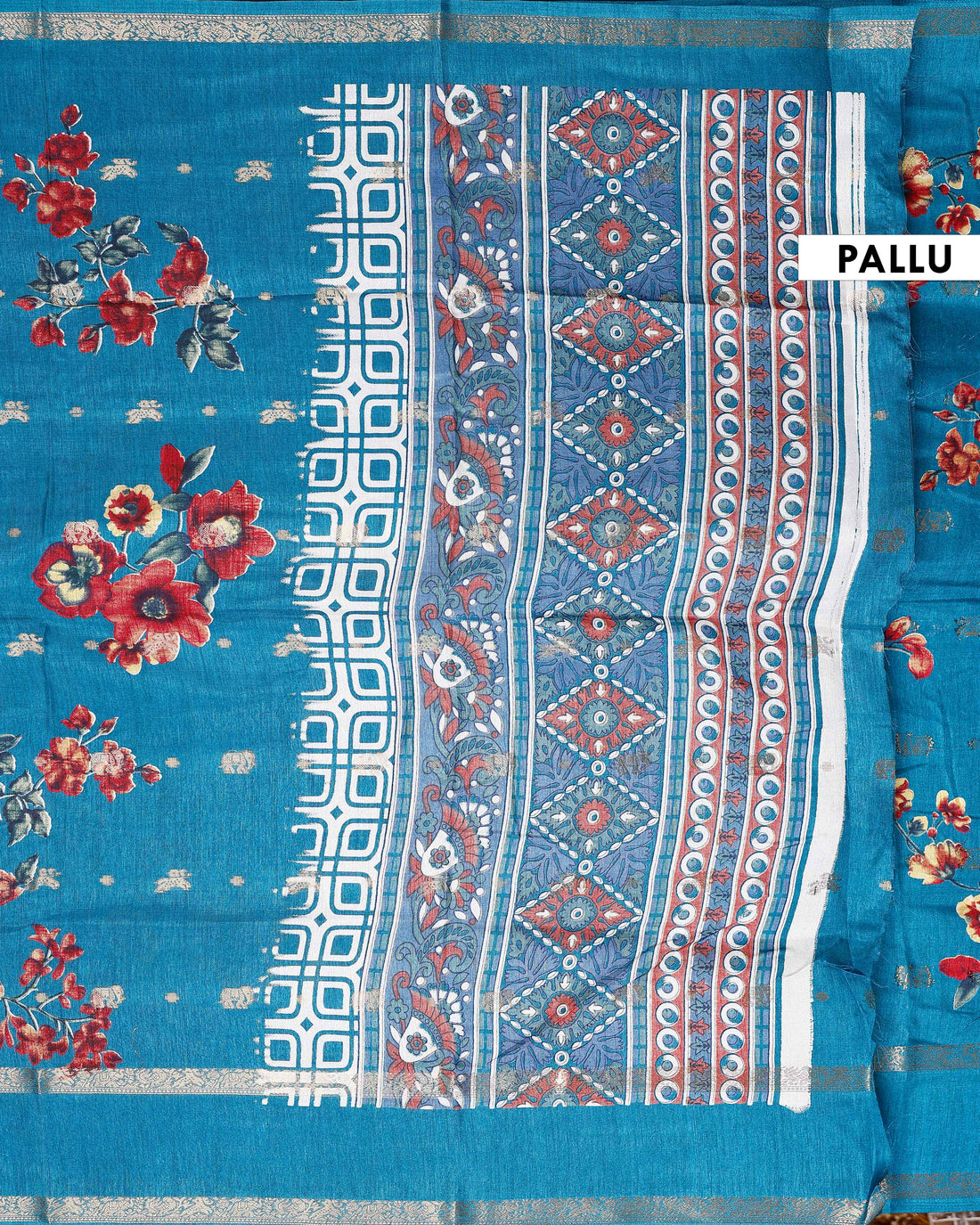 Graceful Fancy Silk Saree with Bold Floral Prints and Elegant Zari Border - Blue
