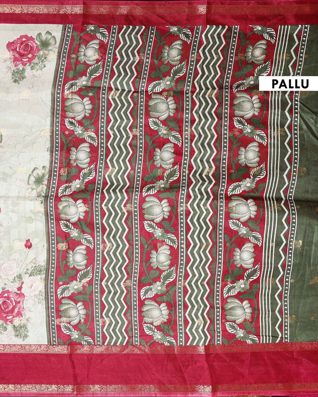 Elegant Fancy Silk Saree with Rose Floral Prints and Ornamental Designer Border - Green