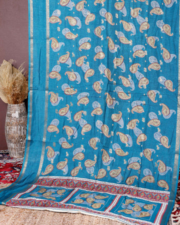 Elegant Fancy Silk Saree with All-Over Paisley Motifs and Traditional Designer Border - Blue