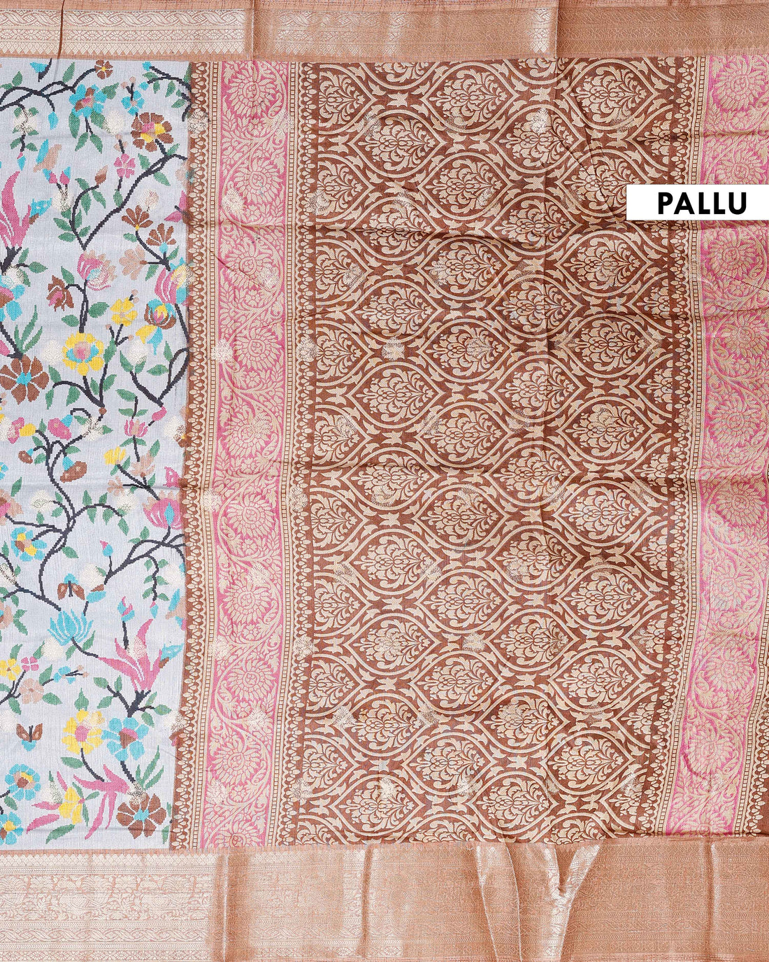 Elegant Fancy Silk Saree with All-Over Floral Weaving and Contrasting Zari Border - Multi