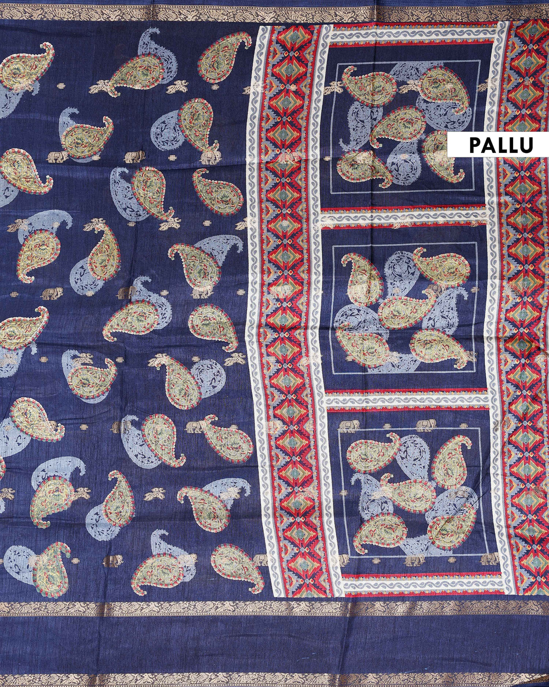 Elegant Fancy Silk Saree with All-Over Paisley Motifs and Traditional Designer Border - Navy Blue