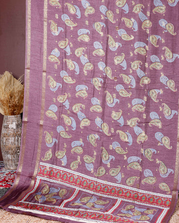 Elegant Fancy Silk Saree with All-Over Paisley Motifs and Traditional Designer Border - Onion Pink