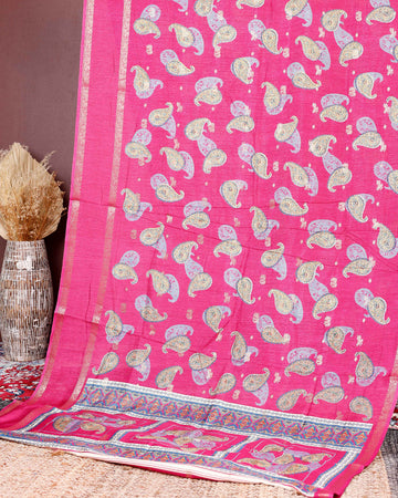 Elegant Fancy Silk Saree with All-Over Paisley Motifs and Traditional Designer Border - Pink