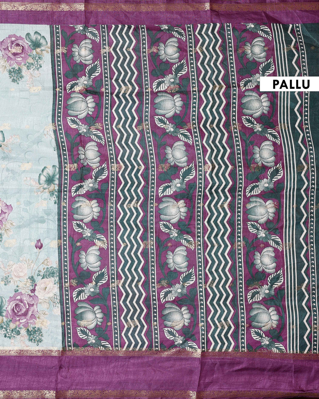 Elegant Fancy Silk Saree with Rose Floral Prints and Ornamental Designer Border - Green