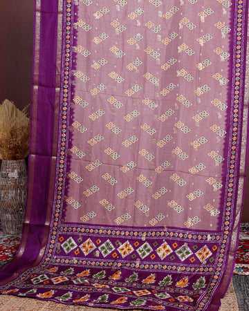 Exquisite Fancy Silk Saree with Geometric Woven Motifs and Contrasting Decorative Border- Brown