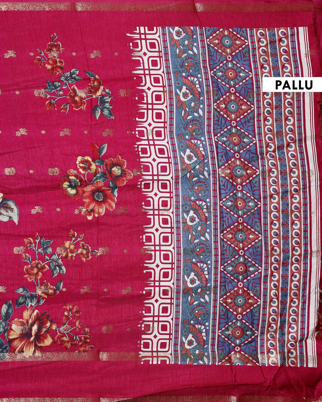 Graceful Fancy Silk Saree with Bold Floral Prints and Elegant Zari Border - Magenta