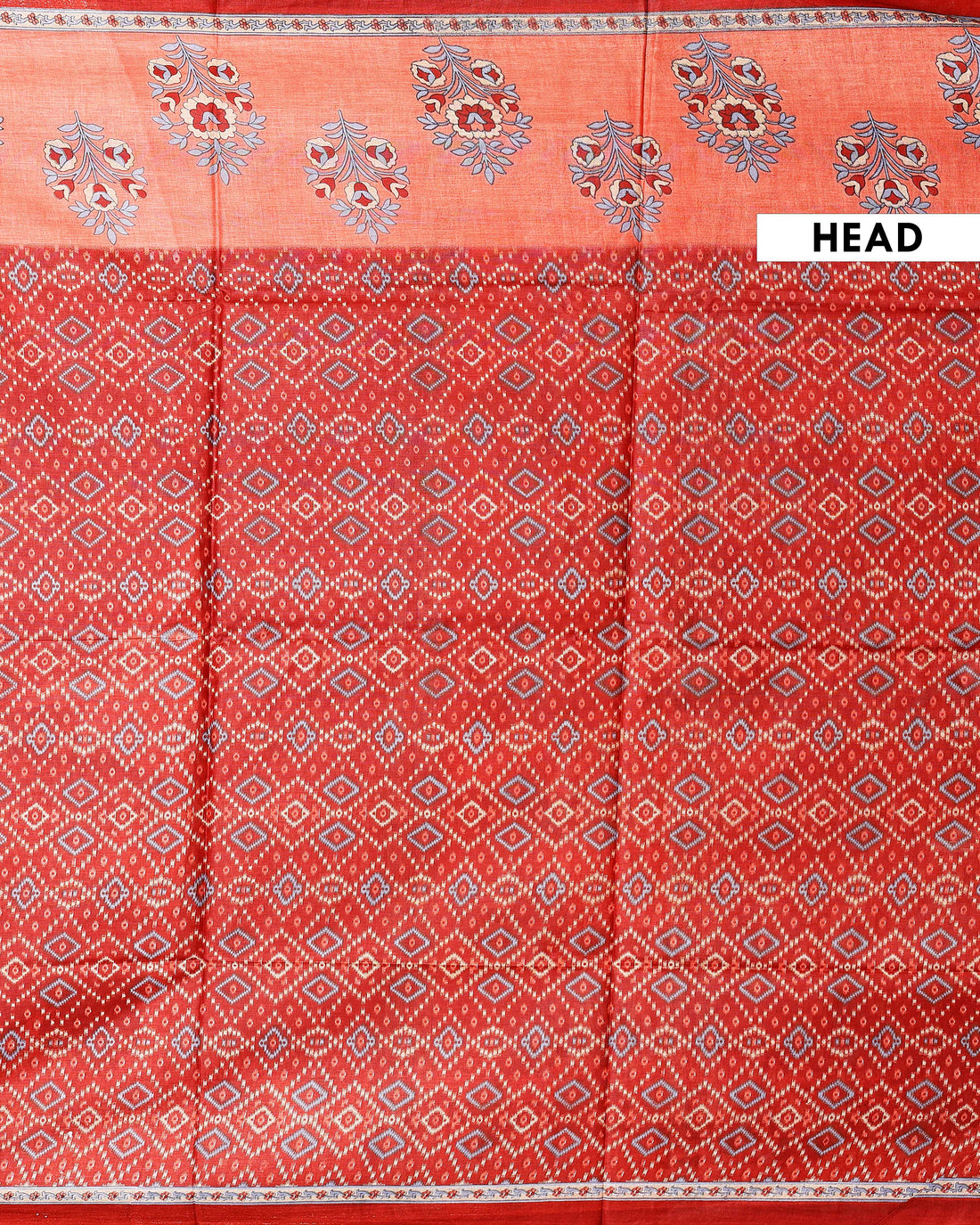 Graceful Paisley Printed Voile Cotton Saree with Geometric Border - Red