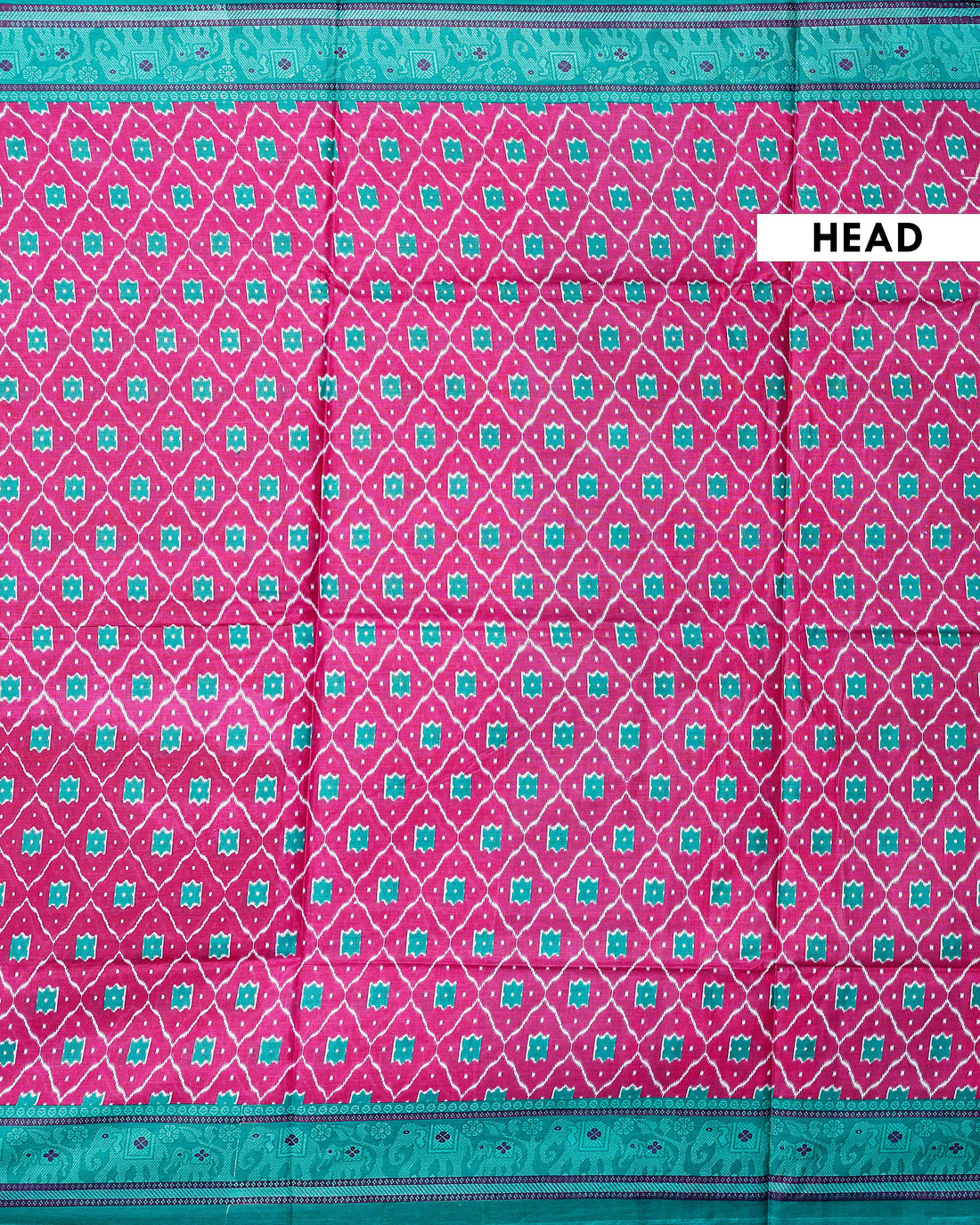 Graceful Ikat Patterned Voile Cotton Saree with Geometric Border - Pink