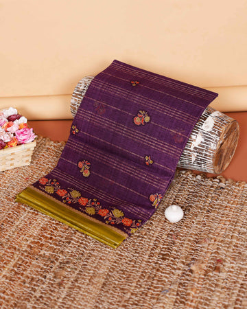 Graceful Voile Cotton Saree with Floral Border and Woven Buti Motifs - Purple