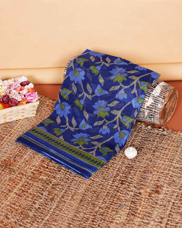 Graceful Floral Printed Voile Cotton Daily Wear Saree with Contrast Border - Blue