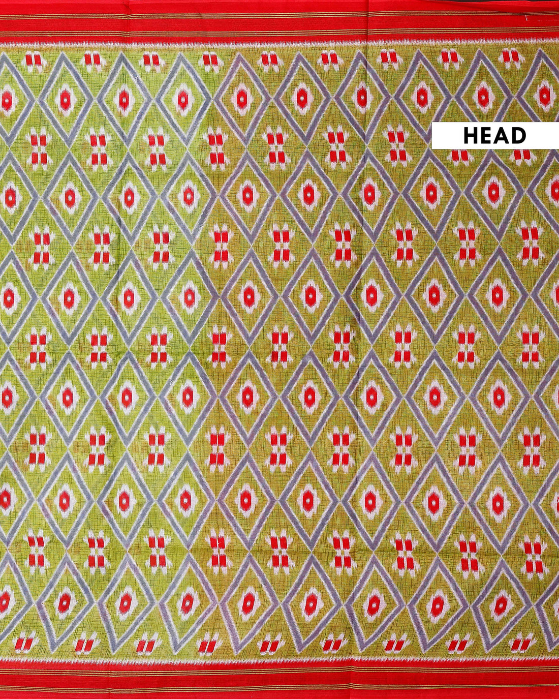 Graceful Voile Cotton Saree with Traditional Ikat Diamond and Stripe Pattern - Green