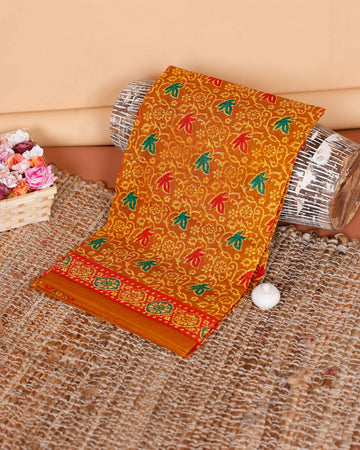 Graceful Voile Cotton Saree with Traditional Printed Motifs and Contrasting Border - Yellow