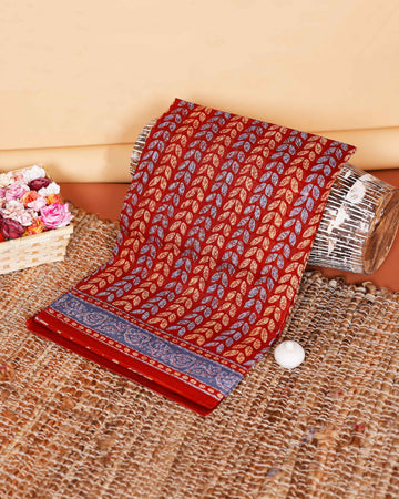 Graceful Voile Cotton Saree with Intricate Leaf Block Print and Elegant Border Design - Multi