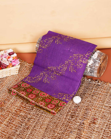 Graceful Printed Voile Cotton Saree with Intricate Floral Border and Pallu Design - Purple