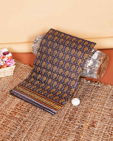 Graceful Voile Cotton Hand Block Printed Saree with Intricate Border Design - Dark Grey