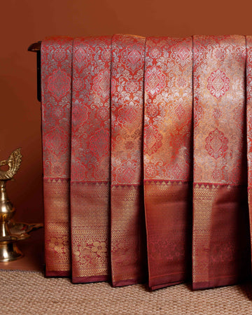 Exquisite Niranjana Silk Saree with Rich Zari Weaving and Intricate Traditional Motifs - Orange