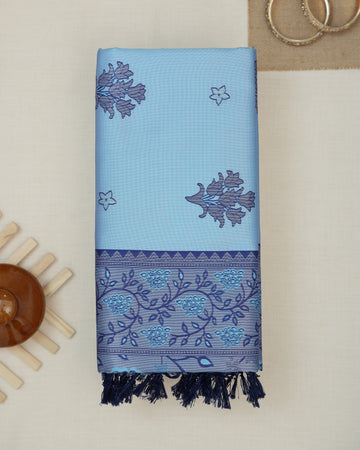 Blue Color Lichi Silk Saree