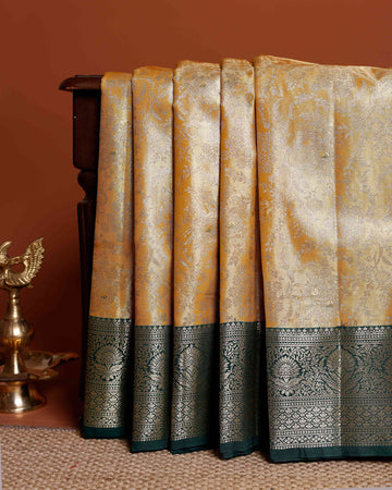 Handwoven Niranjana Silk Saree with Intricate Zari Weaving and Contrasting Border - Gold