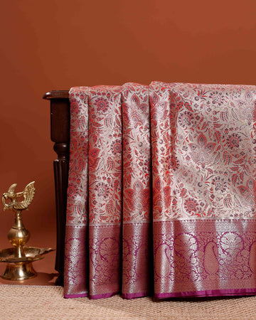 Elegant Niranjana Silk Saree with Intricate Floral Zari Brocade Weaves and Rich Zari Border - Sandal