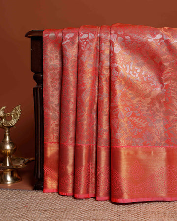 Elegant Niranjana Silk Saree with Allover Zari Woven Brocade Weaves and Long Zari Woven Border - Orange