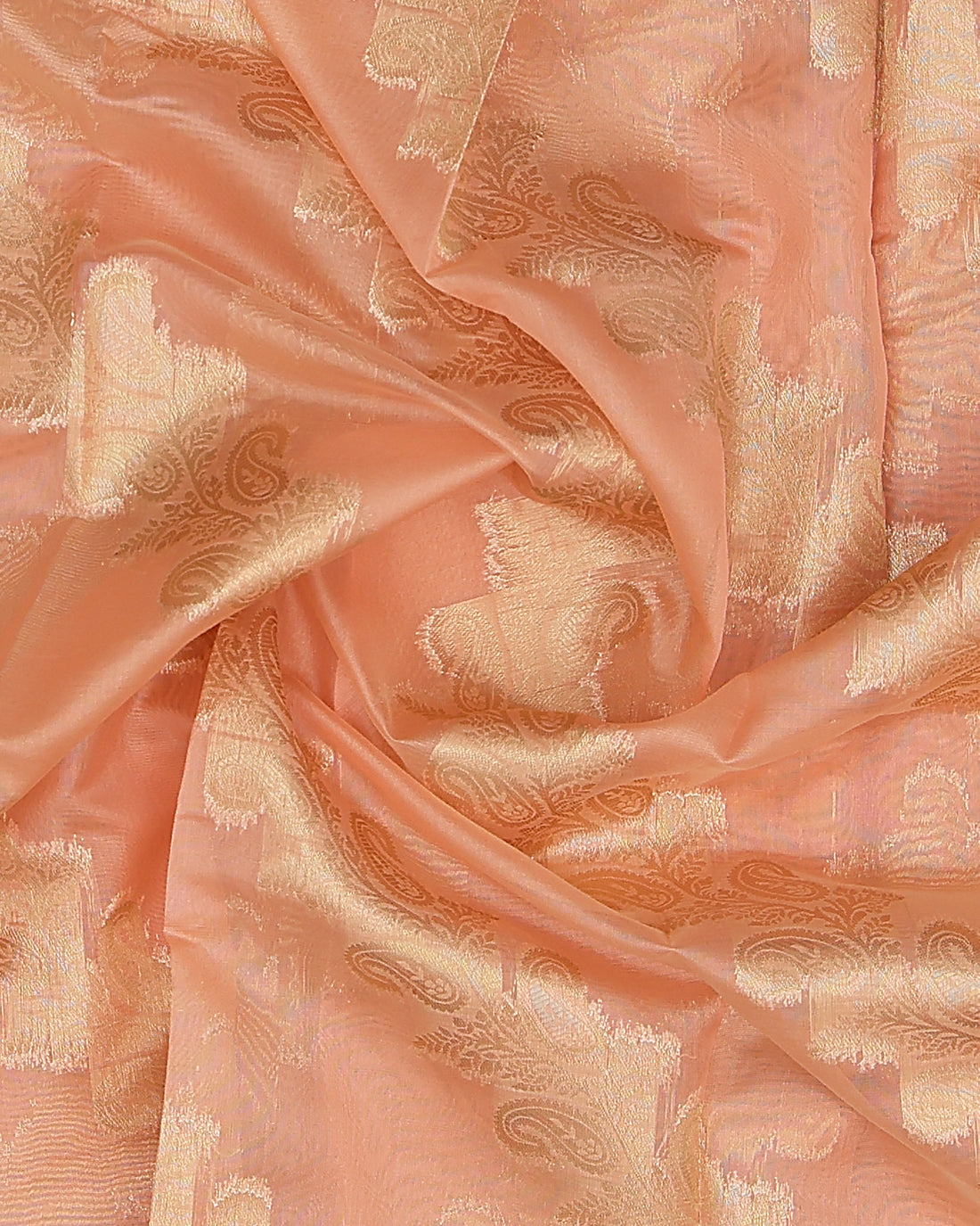 Floral Designed Raw Silk Saree - Peach