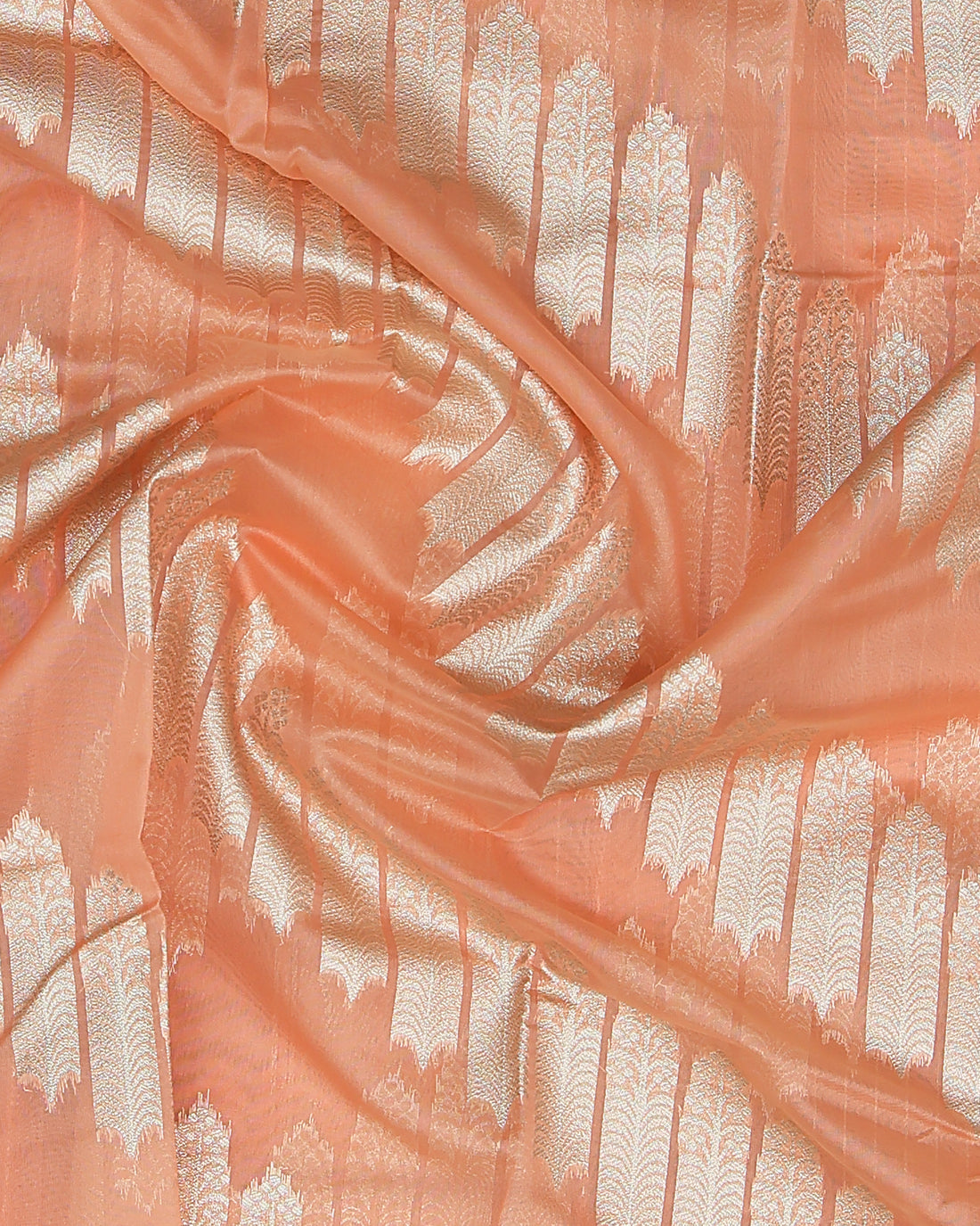 Raw Silk Saree With Brocade Design - Peach