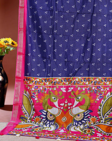 Elegant Dola Silk Saree with Traditional Peacock and Floral Motifs Border - Blue