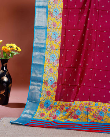 Elegant Dola Silk Saree with Floral Printed Border and Intricate Self-Patterned Body - Maroon