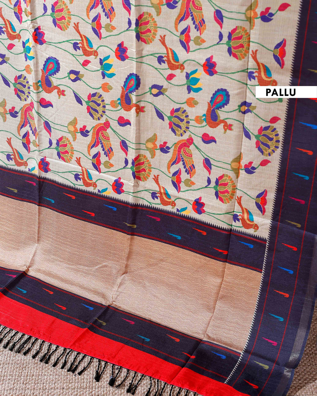 Traditional Kota Cotton Saree with Intricate Floral and Paisley Weaving and Contrast Woven Border - Sandal