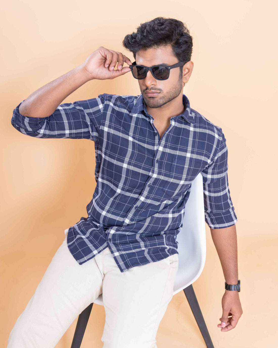 Nativebull Men Checked Full Sleeve Cotton Shirt - Navy Blue