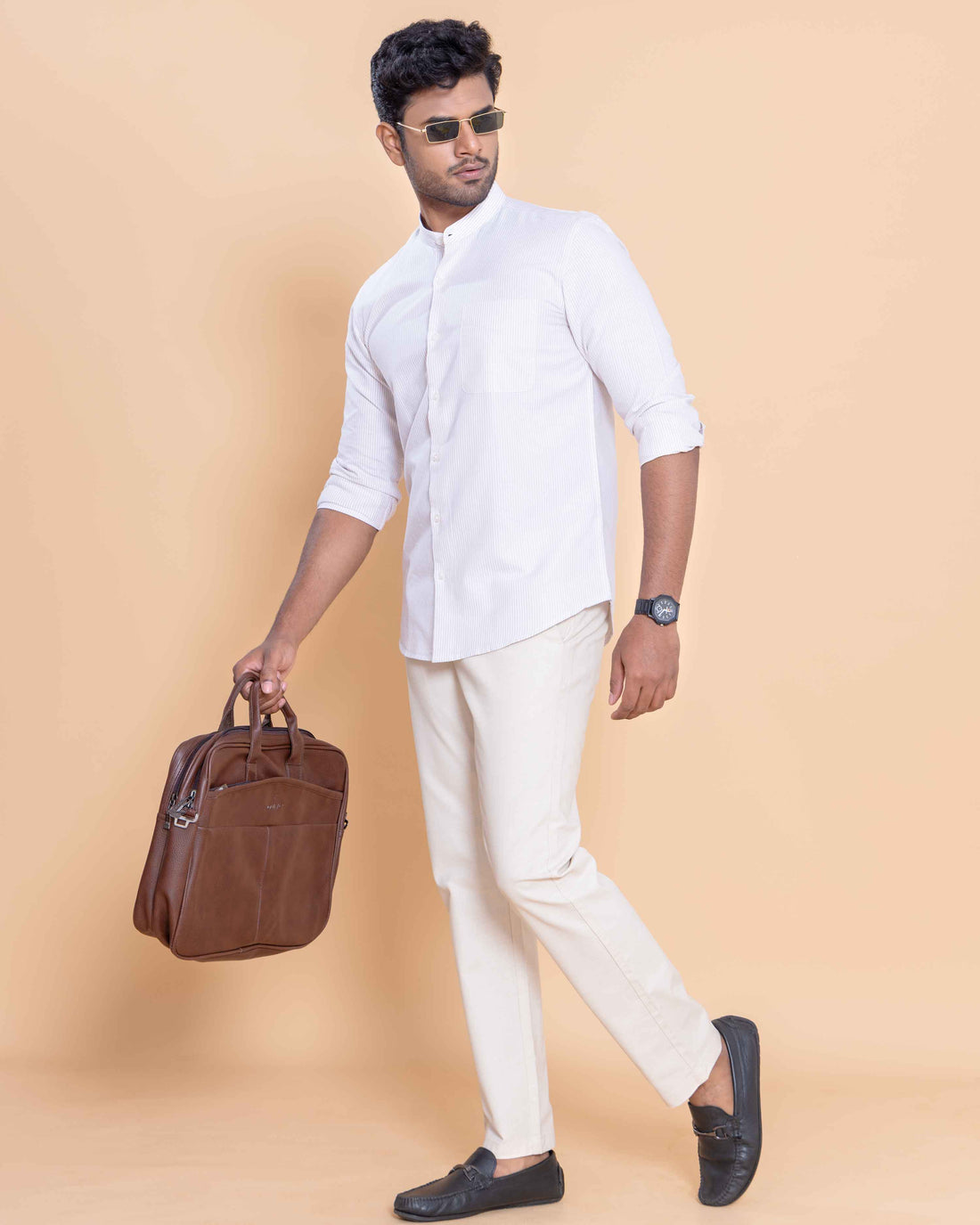 Nativebull Men Striped Full Sleeve Cotton Shirt - White