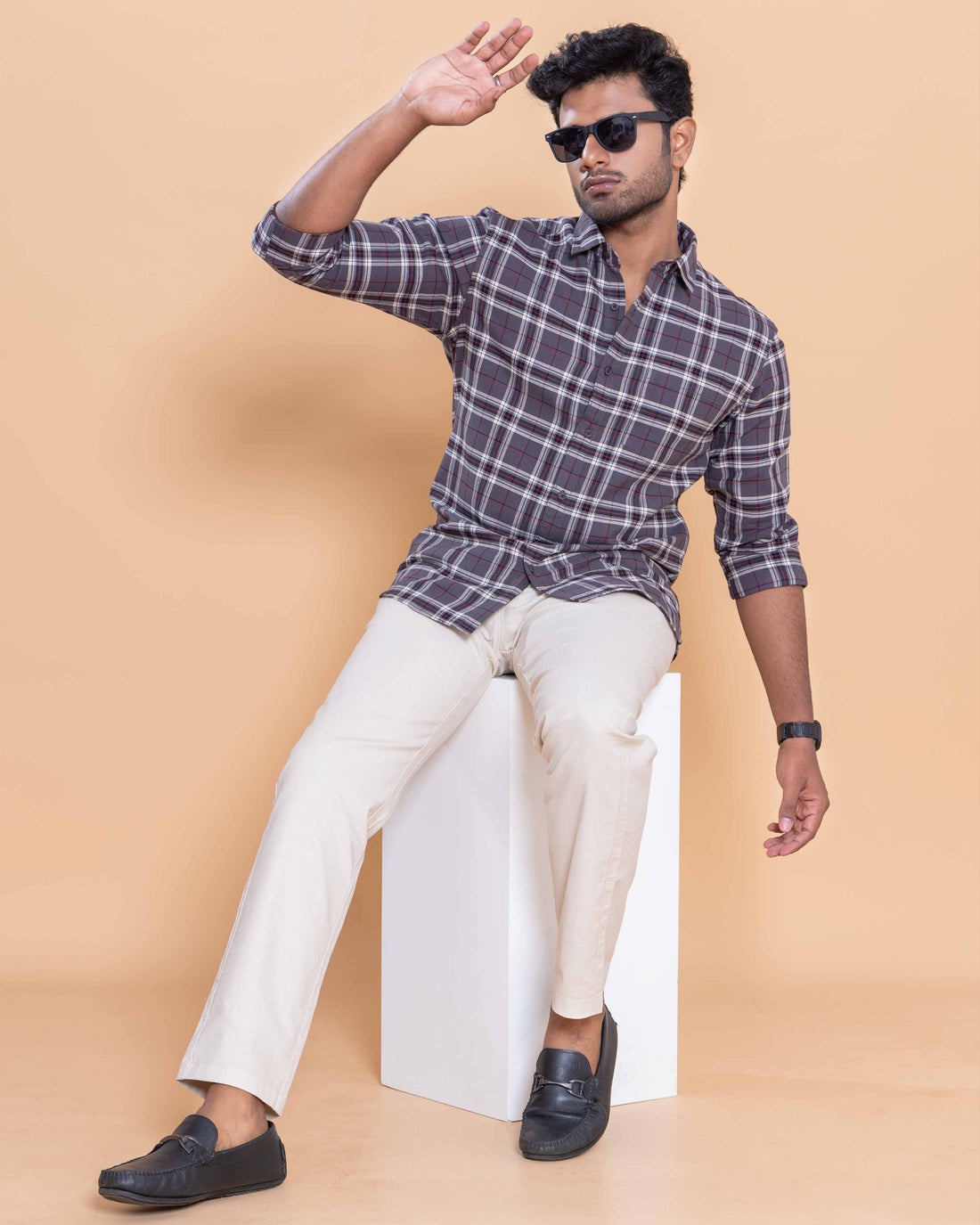 Nativebull Men Checked Full Sleeve Cotton Shirt - Grey