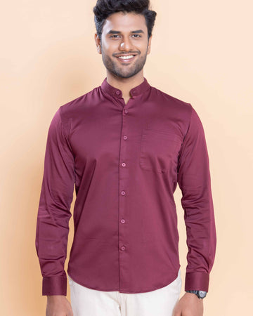 Nativebull Men Solid Full Sleeve Cotton Blend Shirt - Maroon