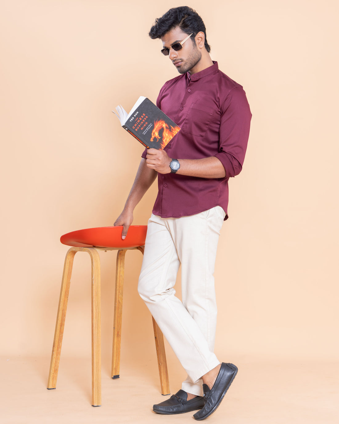 Nativebull Men Solid Full Sleeve Cotton Blend Shirt - Maroon