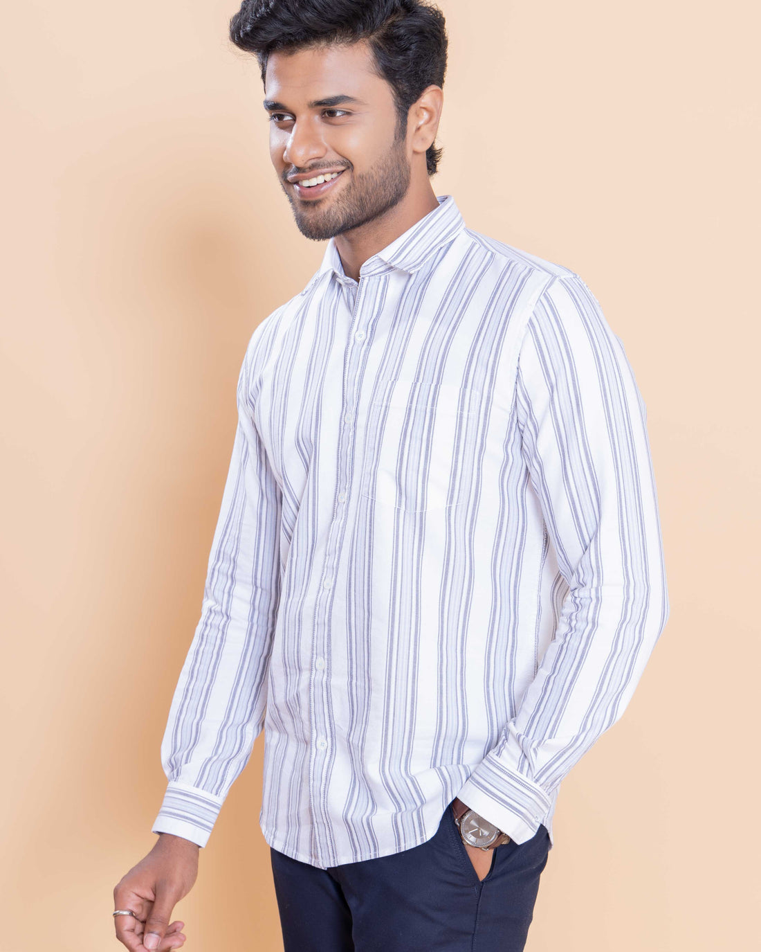 Nativebull Men Striped Full Sleeve Cotton Shirt - Blue