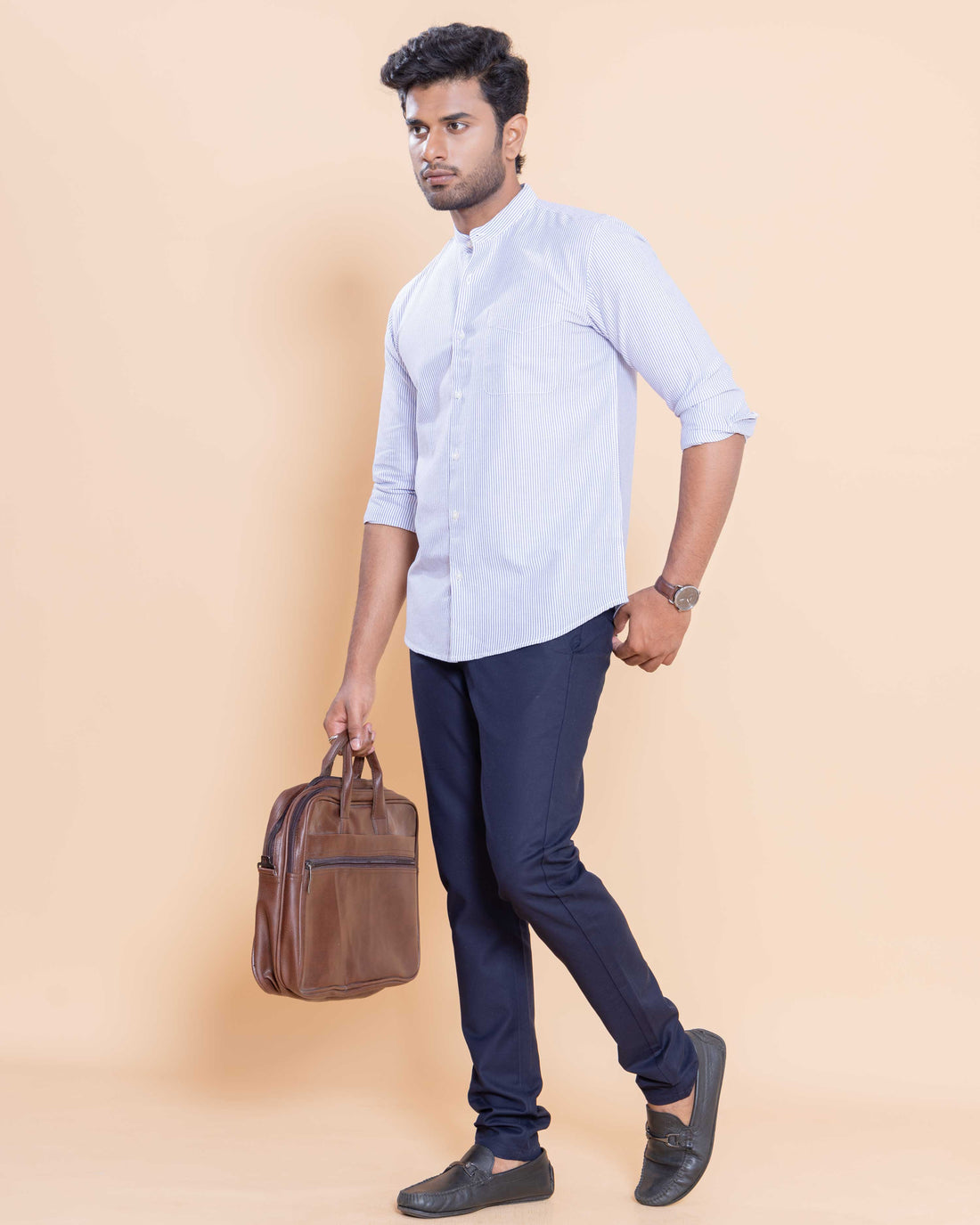 Nativebull Men Striped Full Sleeve Cotton Shirt - Blue