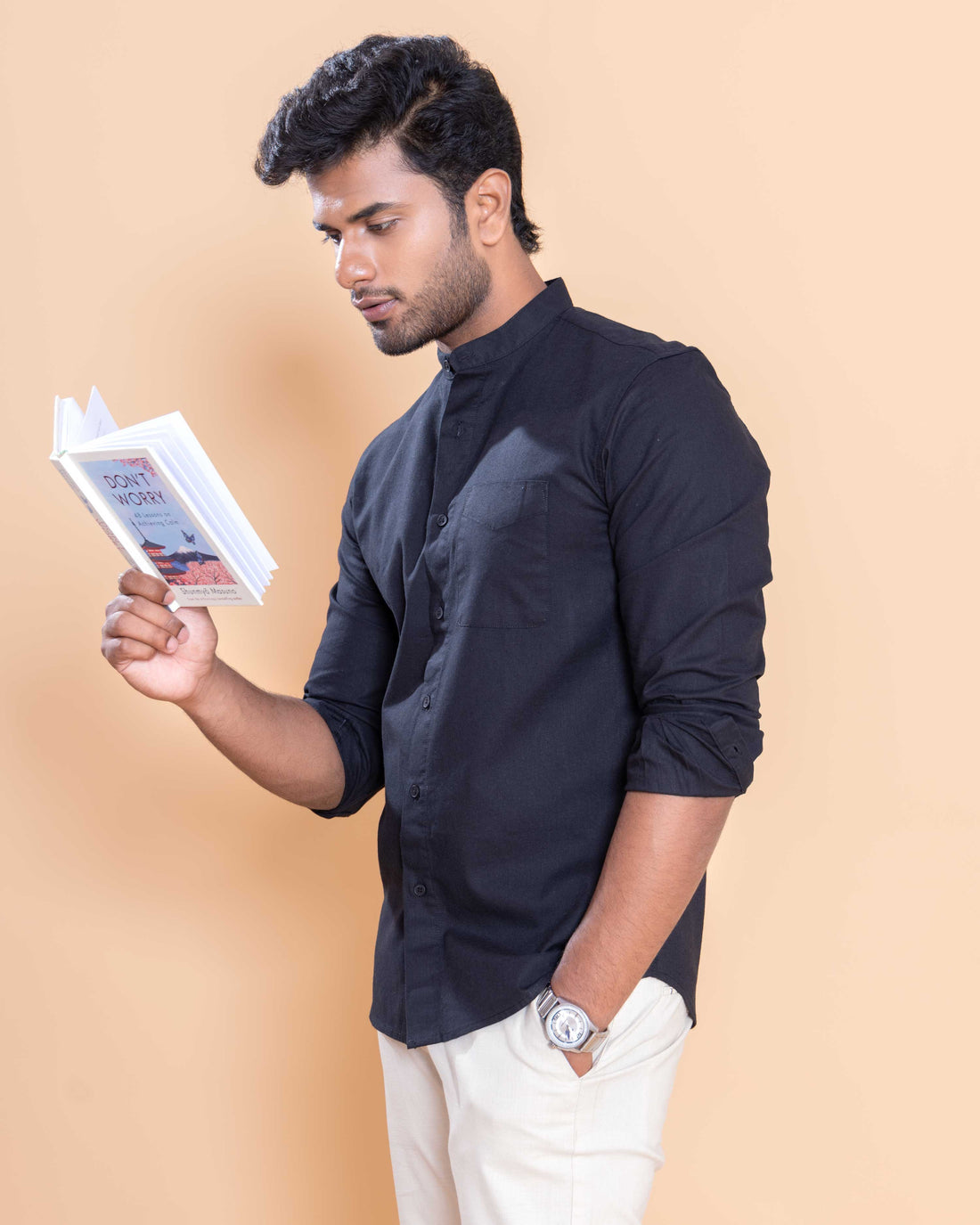 Nativebull Men Solid Full Sleeve Cotton Shirt - Navy Blue