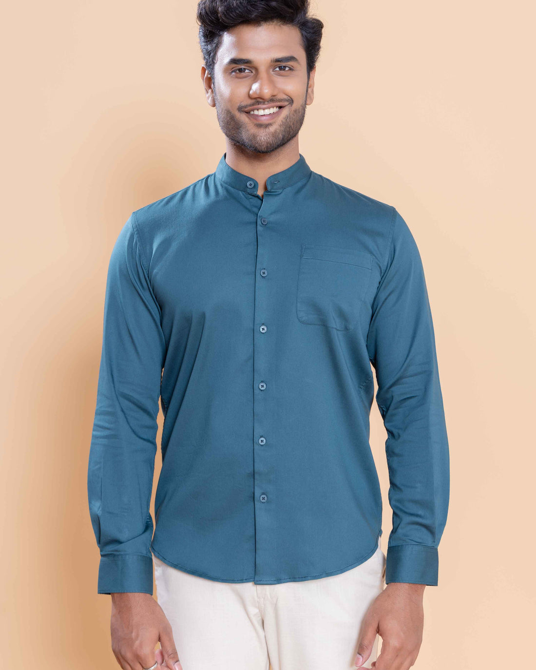 Nativebull Men Solid Full Sleeve Cotton Blend Shirt - Teal