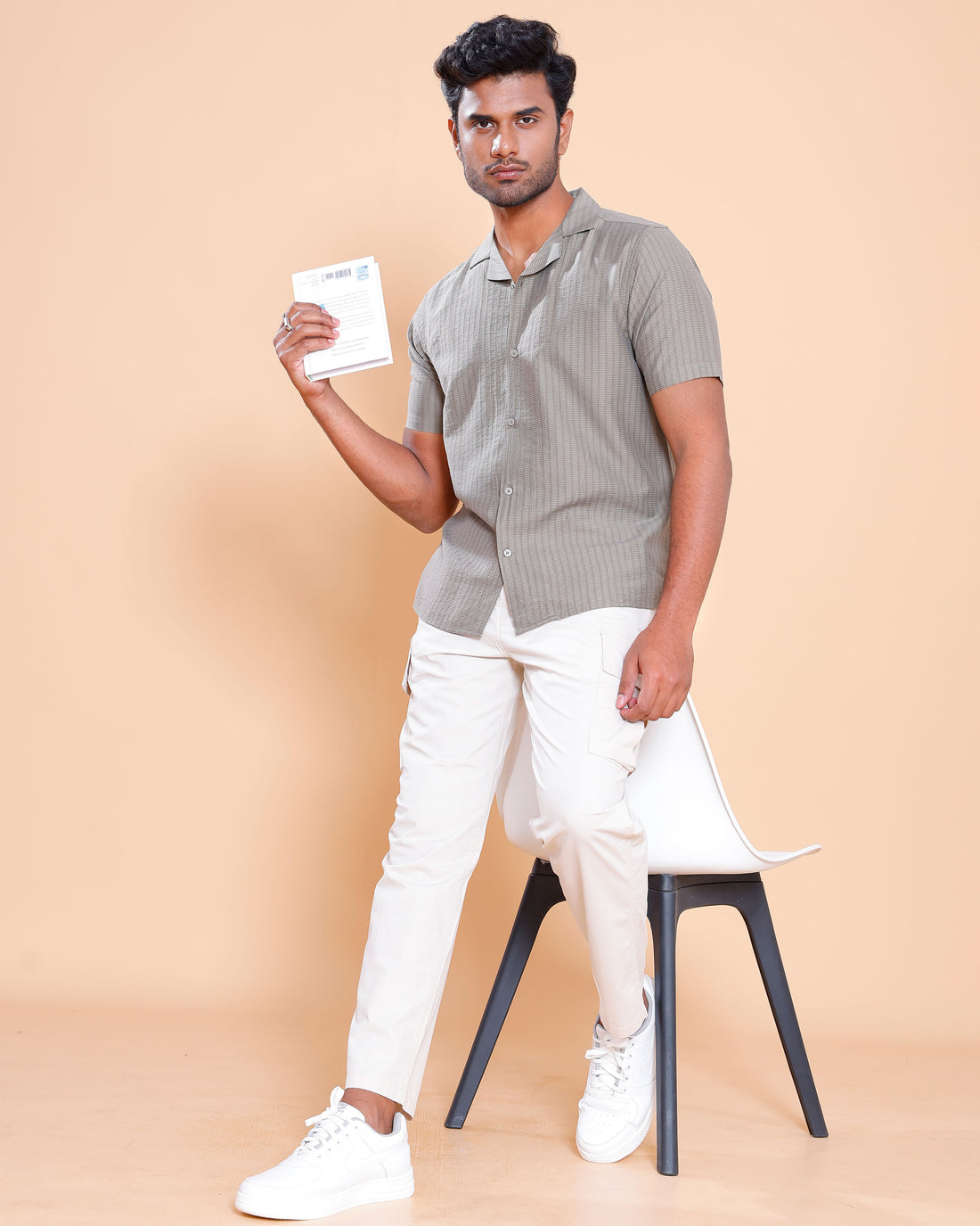 Nativebull Men Textured Half Sleeve Cotton Blend Shirt - Olive Green