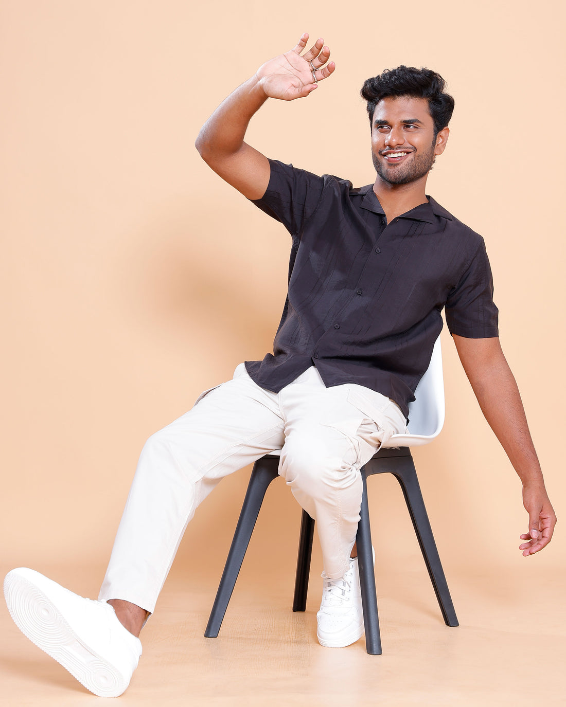 Nativebull Men Textured Half Sleeve Cotton Blend Shirt - Black