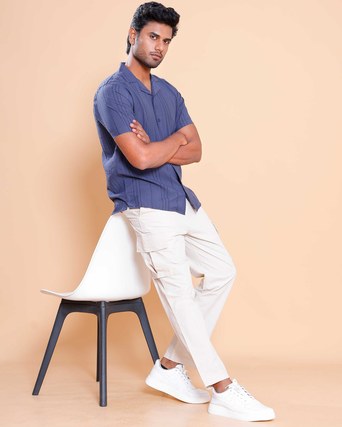 Nativebull Men Textured Half Sleeve Cotton Blend Shirt - Blue