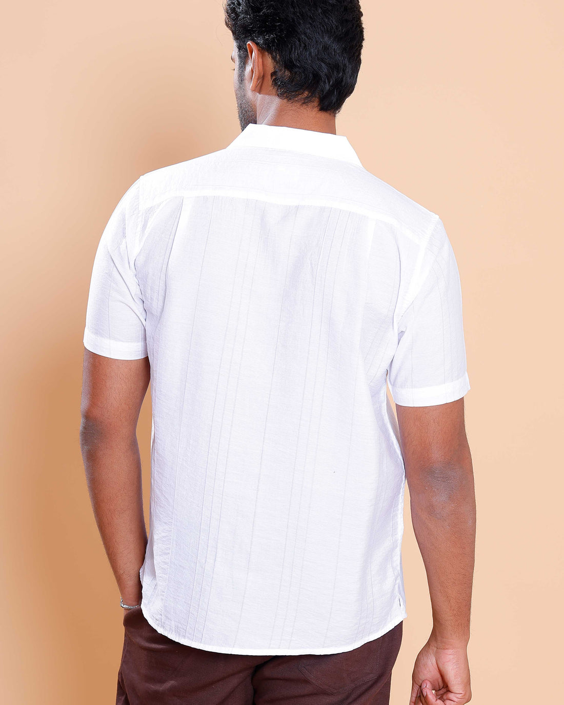 Nativebull Men Textured Half Sleeve Cotton Blend Shirt - White