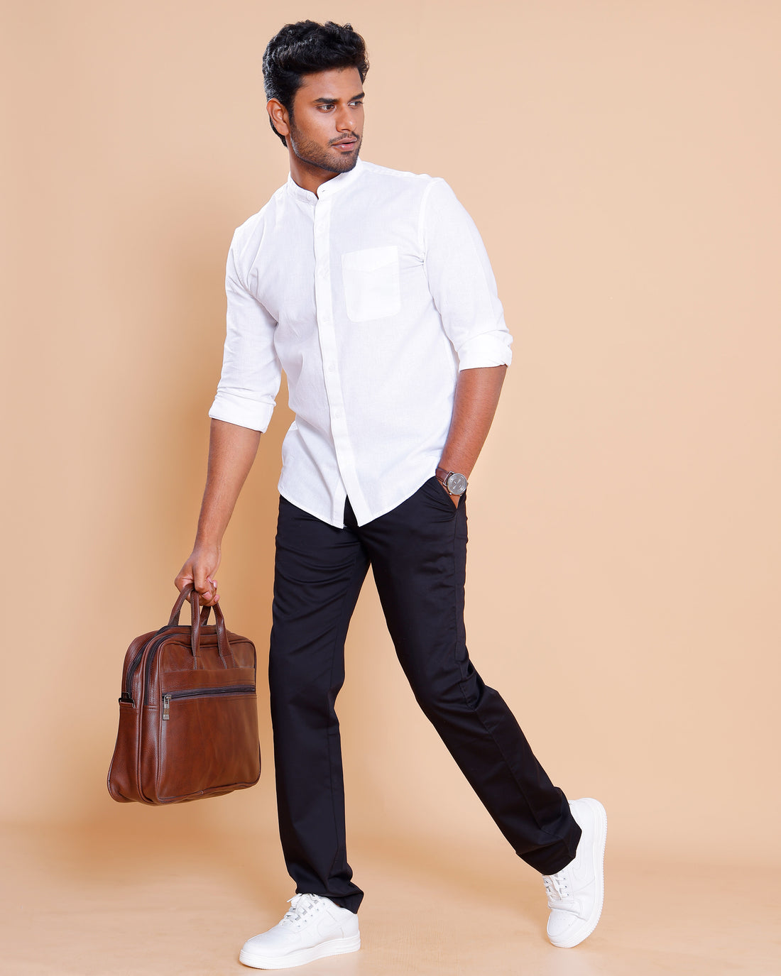 Nativebull Men Solid Full Sleeve Cotton Shirt - White