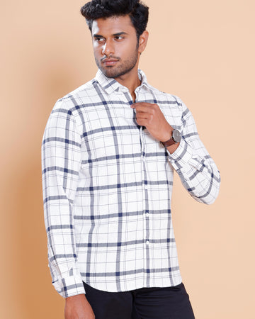 Nativebull Men Checked Full Sleeve Cotton Shirt - White