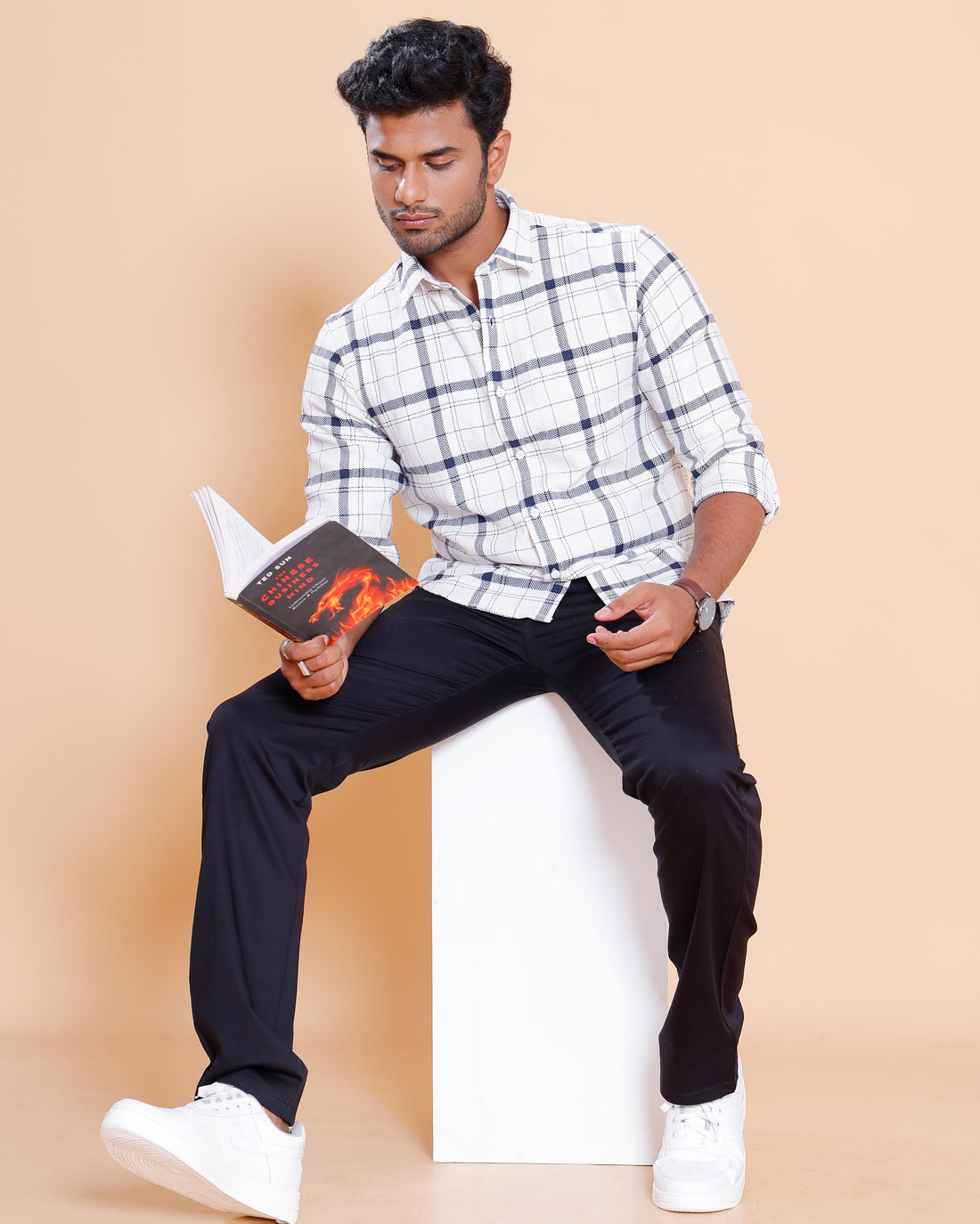 Nativebull Men Checked Full Sleeve Cotton Shirt - White