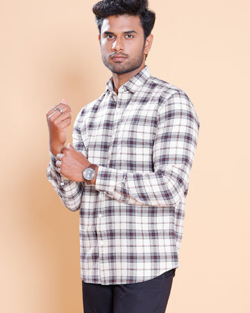 Nativebull Men Checked Full Sleeve Cotton Shirt - Beige