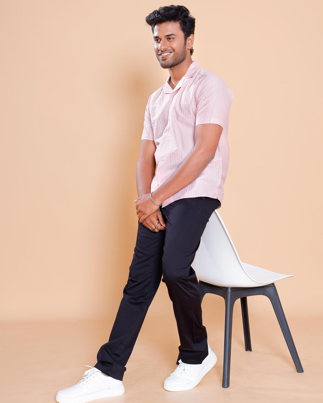 Nativebull Men Textured Half Sleeve Cotton Blend Shirt - Peach