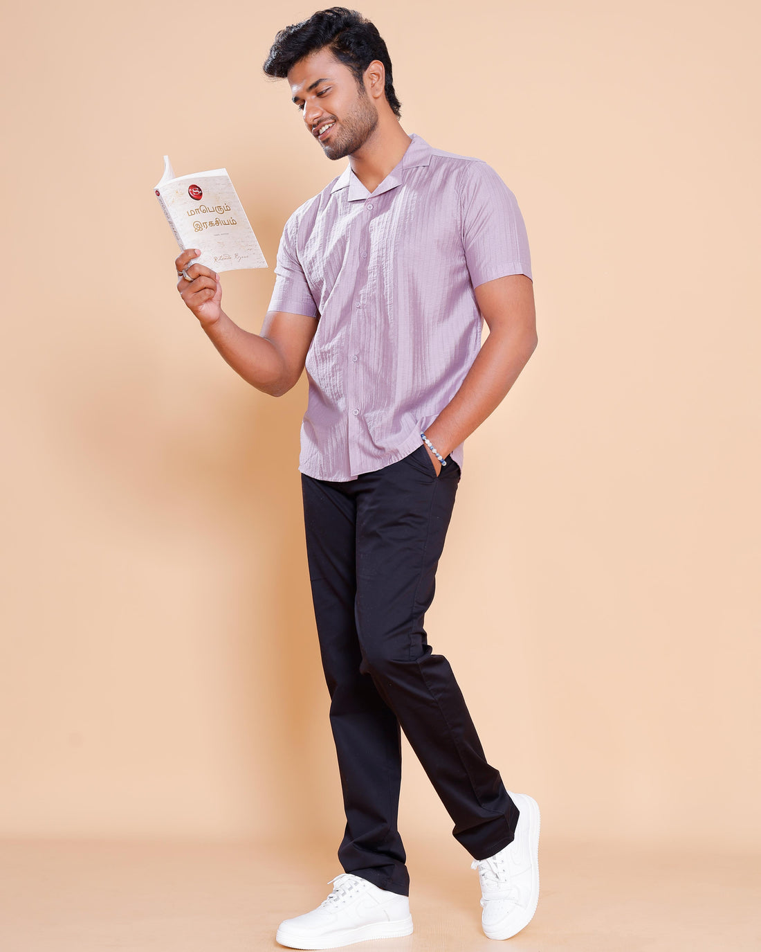 Nativebull Men Textured Half Sleeve Cotton Blend Shirt - Lavender